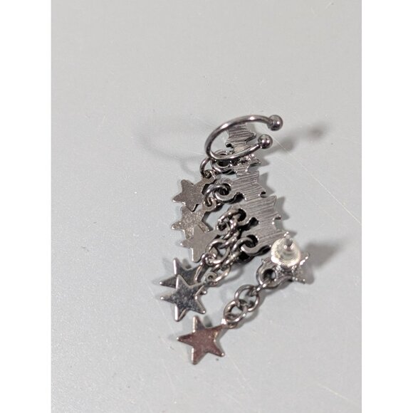 Gray Metallic Star Charm Rhinestone Ear Climber Cuff Pierced Celestial Goth - Picture 4 of 6